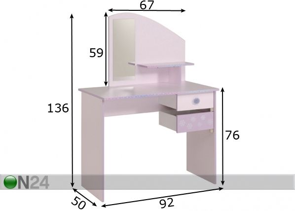 Туалетный / рабочий стол Cristal размеры