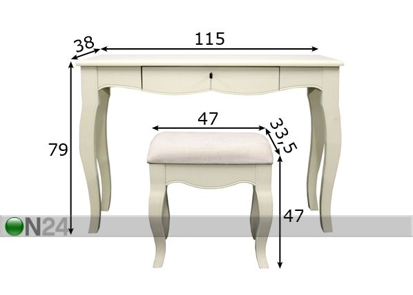 Туалетный столик + пуф Isabella размеры