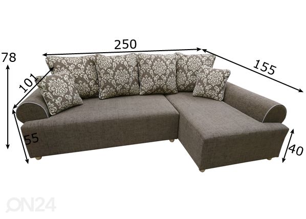 Угловой диван-кровать с ящиком Hannes размеры