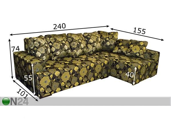 Угловой диван-кровать с ящиком Harald размеры
