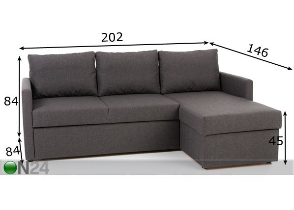 Угловой диван-кровать с ящиком Linda размеры