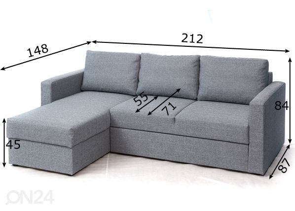 Угловой диван-кровать с ящиком Mia размеры