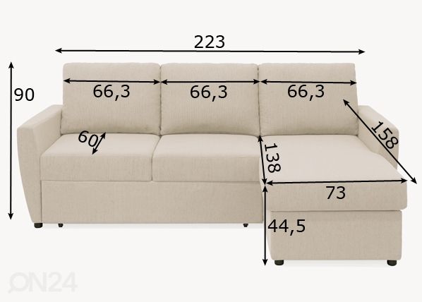 Угловой диван-кровать с ящиком Pelle размеры