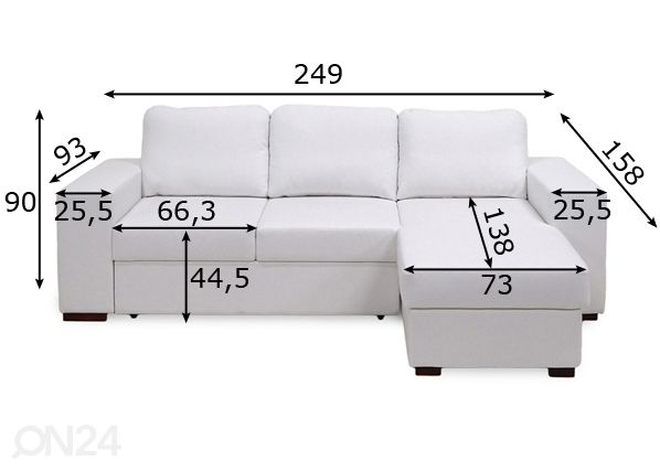 Угловой диван-кровать с ящиком Tuuli размеры