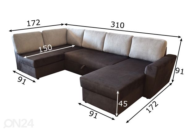 Угловой диван-кровать Arabella с двумя ящиками размеры