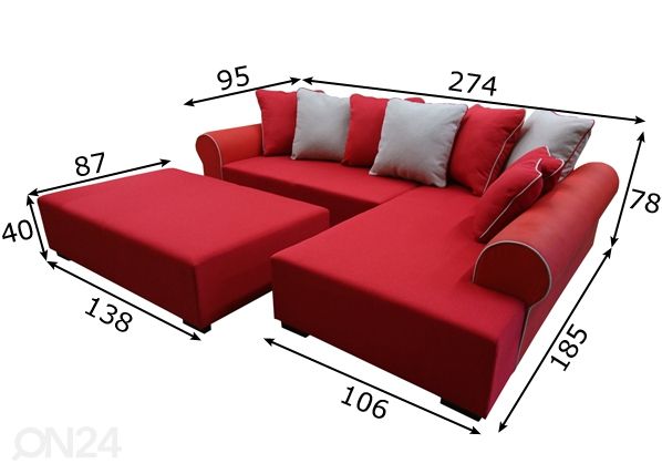 Угловой диван Matilde + пуф размеры