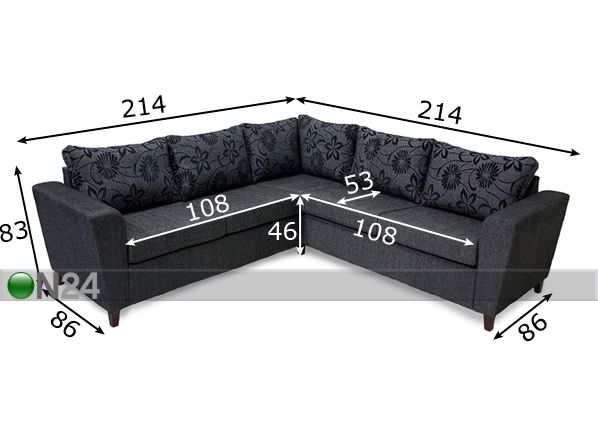 Угловой диван Miina 2N2 размеры