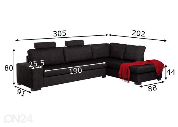 Угловой диван Milan 3D размеры