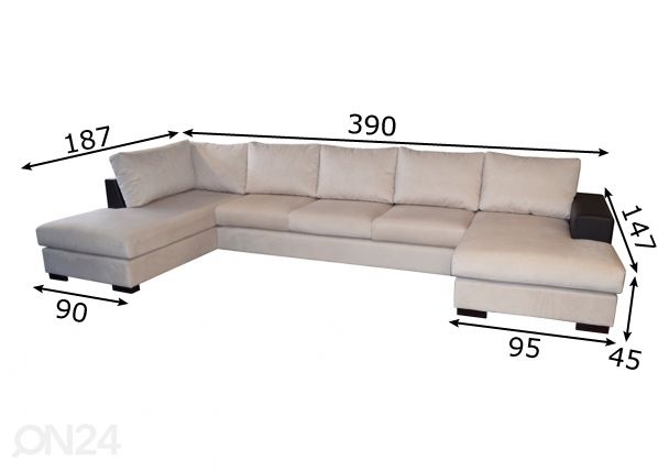 Угловой диван U XL размеры