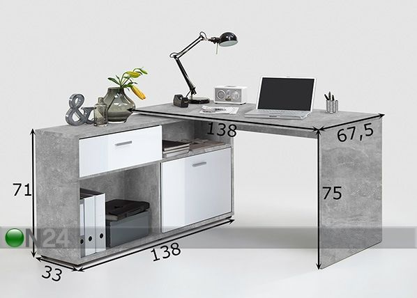 Угловой рабочий стол Diego размеры