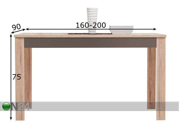 Удлиняемый обеденный стол 90x160-200 cm размеры