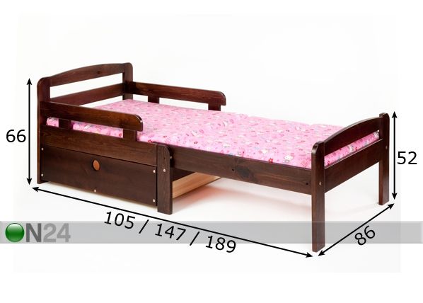 Удлиняющаяся кровать Kiku с ящиком размеры