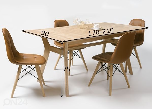 Удлиняющийся обеденный стол из массива дуба Helsinki 170-210x90 cm, белое масло размеры