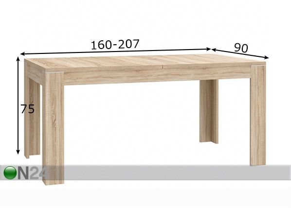 Удлиняющийся обеденный стол 160-207x90 cm размеры