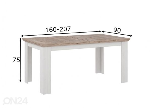 Удлиняющийся обеденный стол 160/207x90 cm размеры