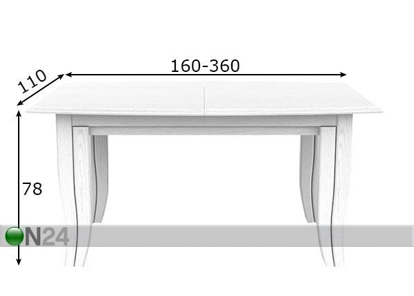 Удлиняющийся обеденный стол 160-360x110 cm размеры