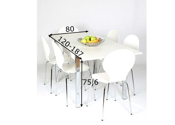 Удлиняющийся обеденный стол 80x120-187 cm, белый размеры