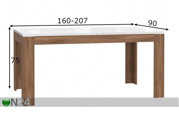 Удлиняющийся обеденный стол 90x160-207 cm размеры