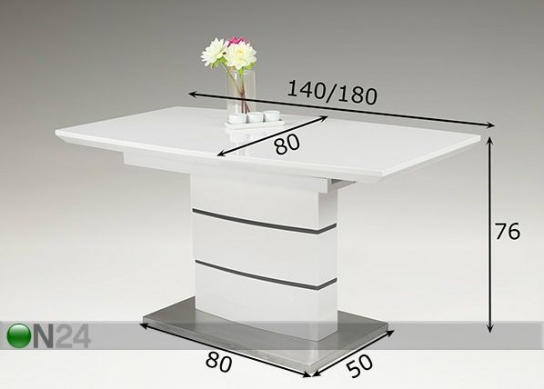 Удлиняющийся обеденный стол Clarissa 80x140/180 cm размеры