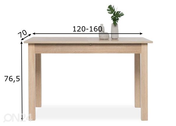 Удлиняющийся обеденный стол Coburg 120-160x70 cm размеры