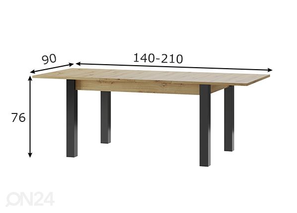 Удлиняющийся обеденный стол Lucas 90x140-210 cm размеры