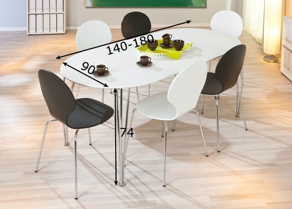 Удлиняющийся обеденный стол Ovali 90x140-180 cm размеры