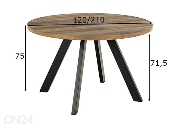 Удлиняющийся обеденный стол Saida Ø120/210x75 cm размеры