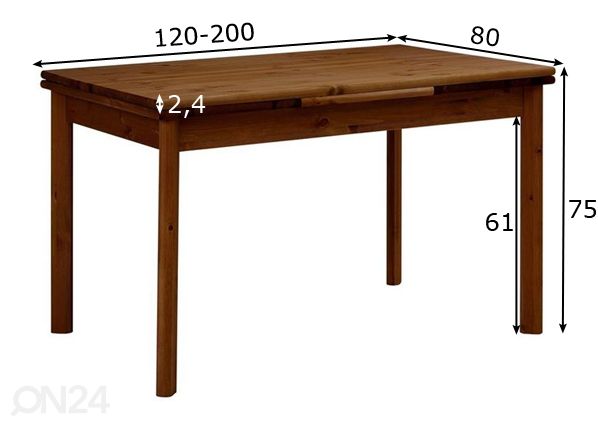 Удлиняющийся обеденный стол Tirza 80x120-200 cm размеры