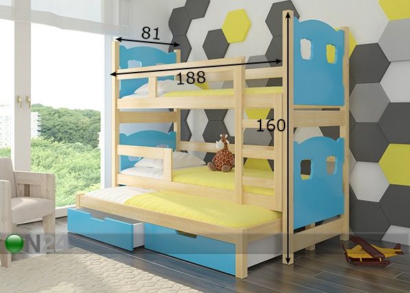 3-местная двухъярусная кровать 75x180 cm размеры