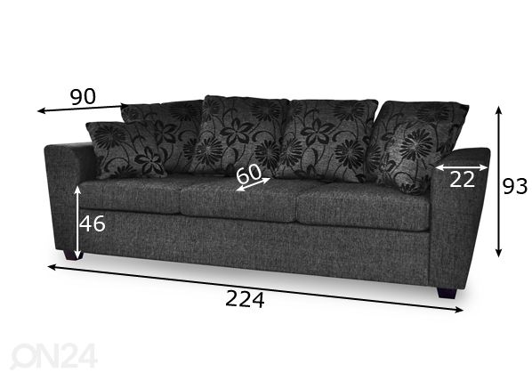 3-местный диван Grant размеры