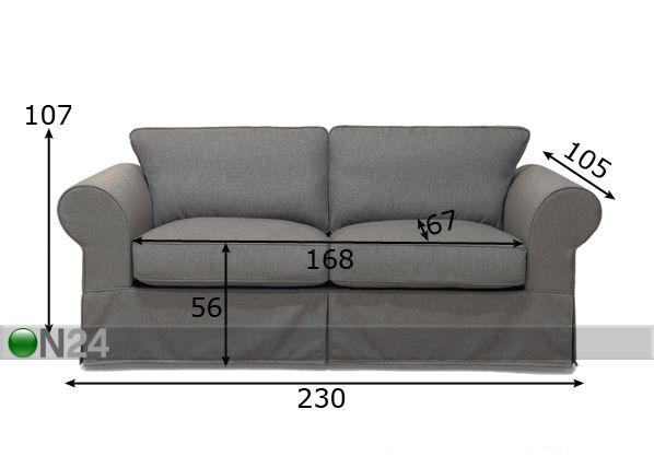 3-местный диван XL Alma с перьевыми подушками размеры