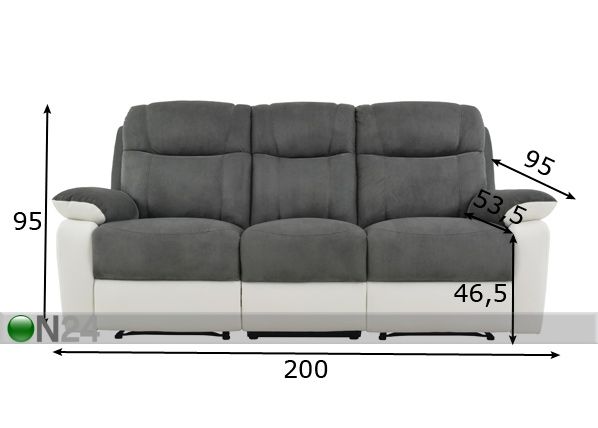 3-местный кожаный диван с механизмом подножки Caresse размеры