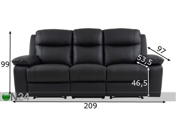 3-местный кожаный диван с механизмом подножки Trevise размеры