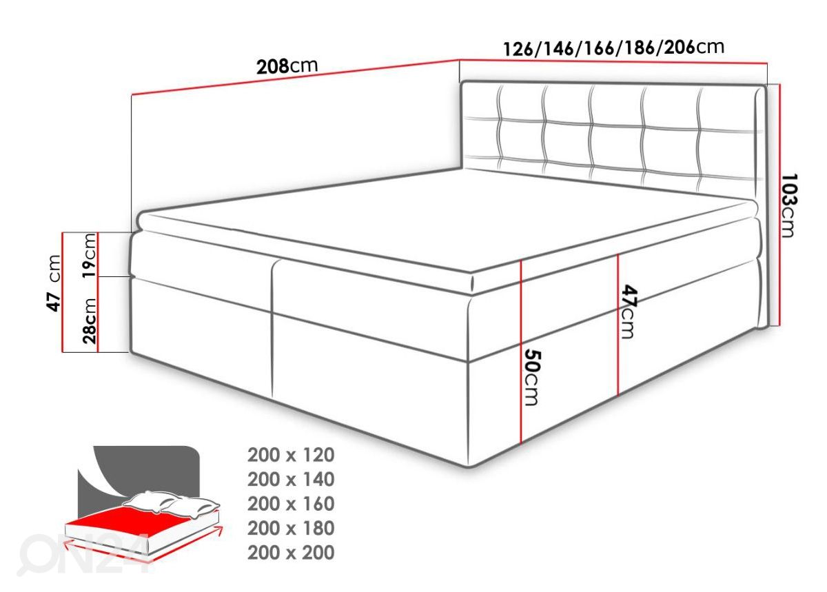 Континентальная кровать с ящиком Texas 200x200 cm увеличить размеры