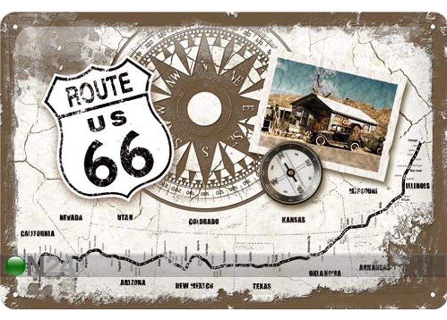 Металлический постер в ретро-стиле Route 66 kompass 20x30 см увеличить