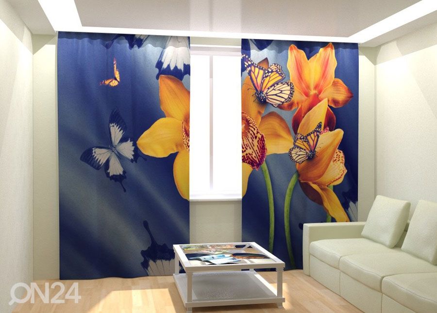 Фотошторы "Yellow Orchids and Butterflies" 300x260 см увеличить
