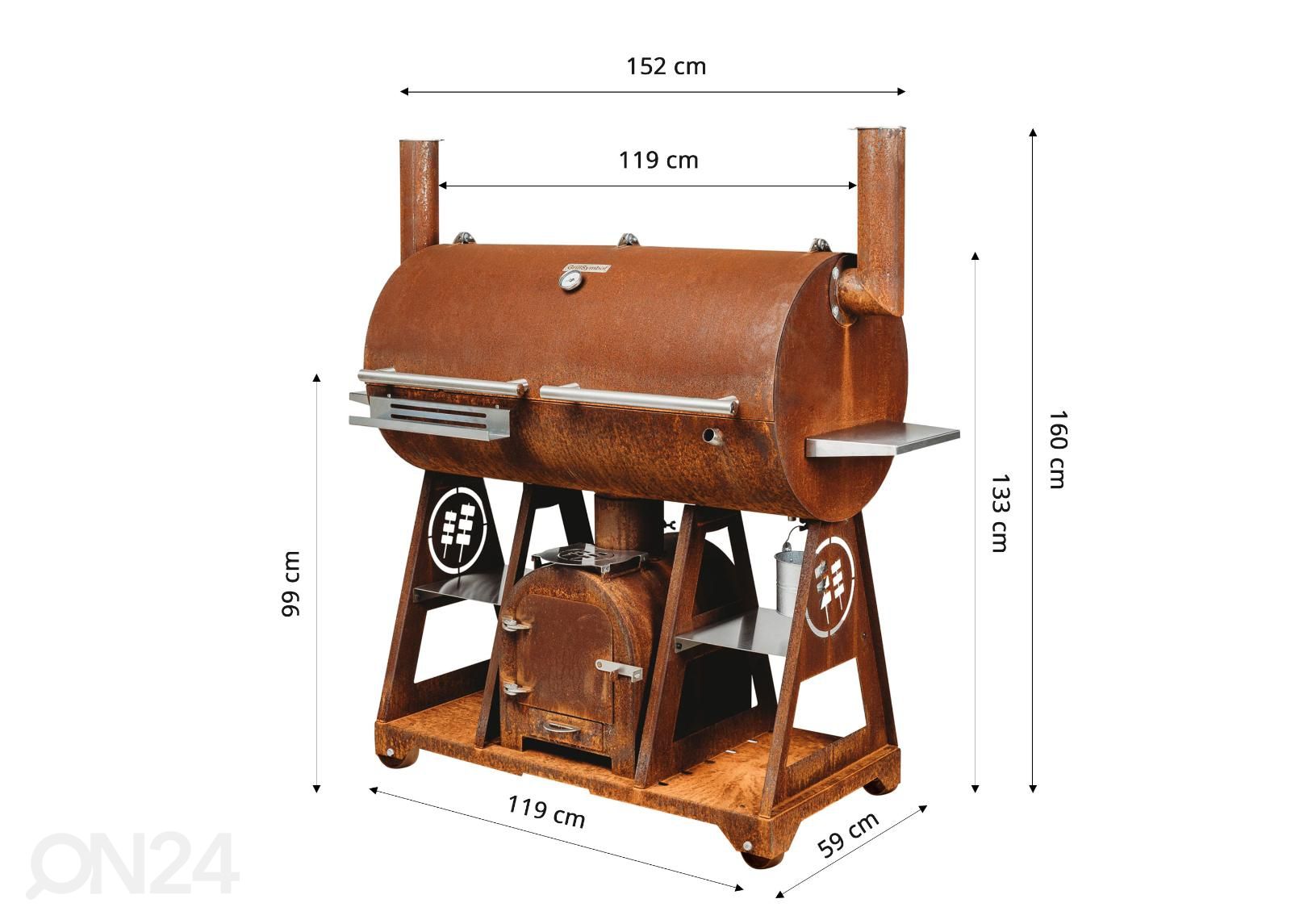 BBQ-печь GrillSymbol Smoky Beast XL из стали Cor-Ten увеличить размеры