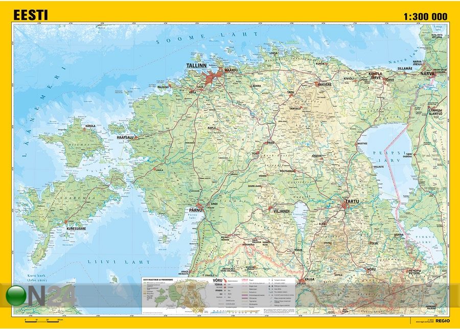 Regio Eesti общегеографическая настенная карта 136 x 96 cm, 1:300 000 увеличить