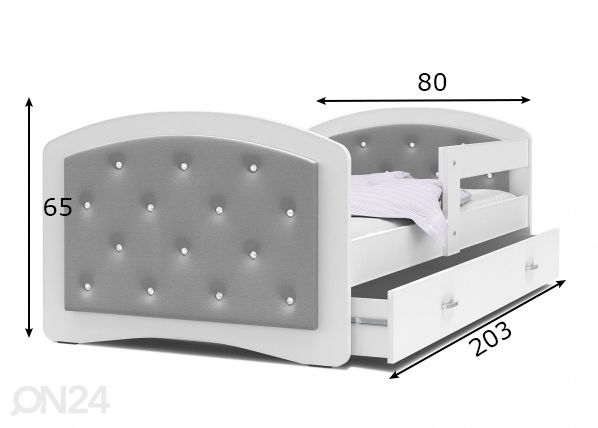 Детская кровать 90x200 cm, белый/серый размеры