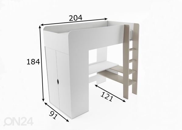 Кровать-чердак + матрас 90x200 cm