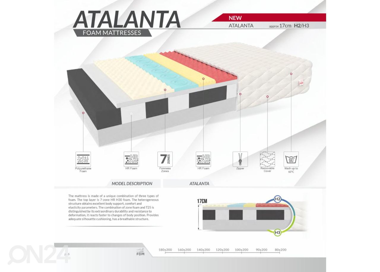 Беспружинный матрас Atalanta 100x200 cm увеличить