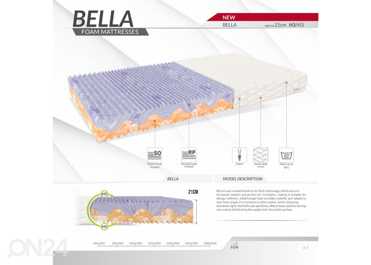 Беспружинный матрас Bella 140x200 cm увеличить