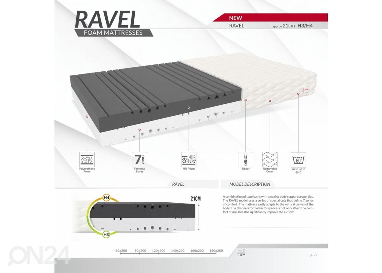 Беспружинный матрас Ravel 140x200 cm увеличить