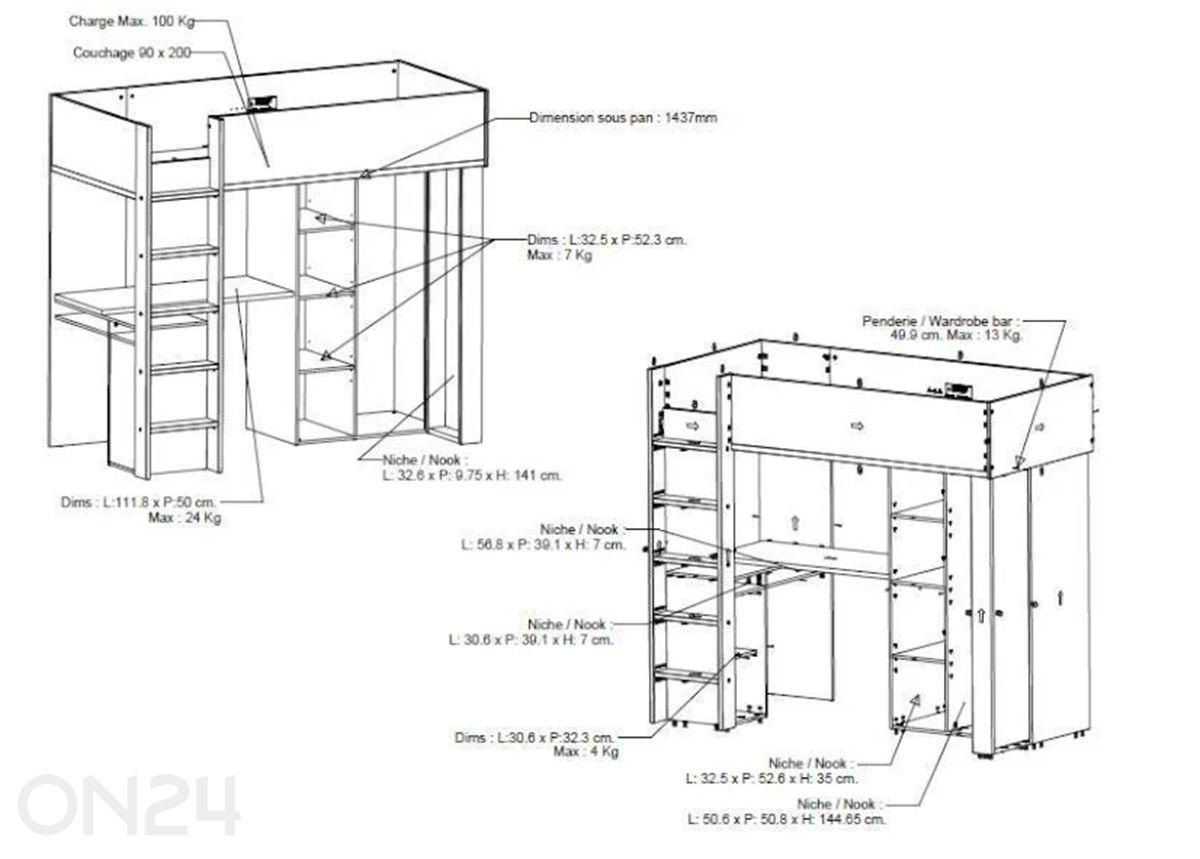 Высокая кровать Camillia 90x200 см увеличить