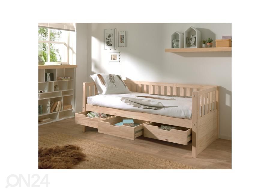 Детская кровать + 3 ящика Fritz 90x200 cm, натуральная сосна увеличить