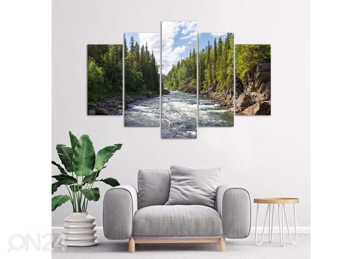 Картина из 5-частей Vinyl river in the forest 200x100 см увеличить