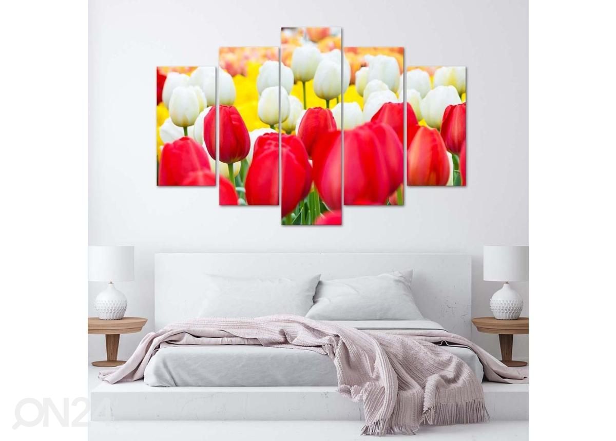 Картина из 5-частей White and Red Tulips 150x100 см увеличить