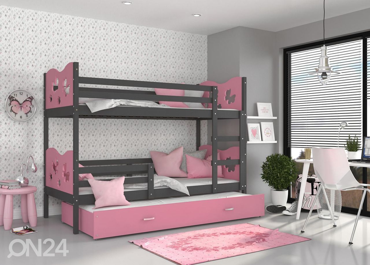 Комплект двухъярусной кровати 80x190 cm, серый/розовый увеличить