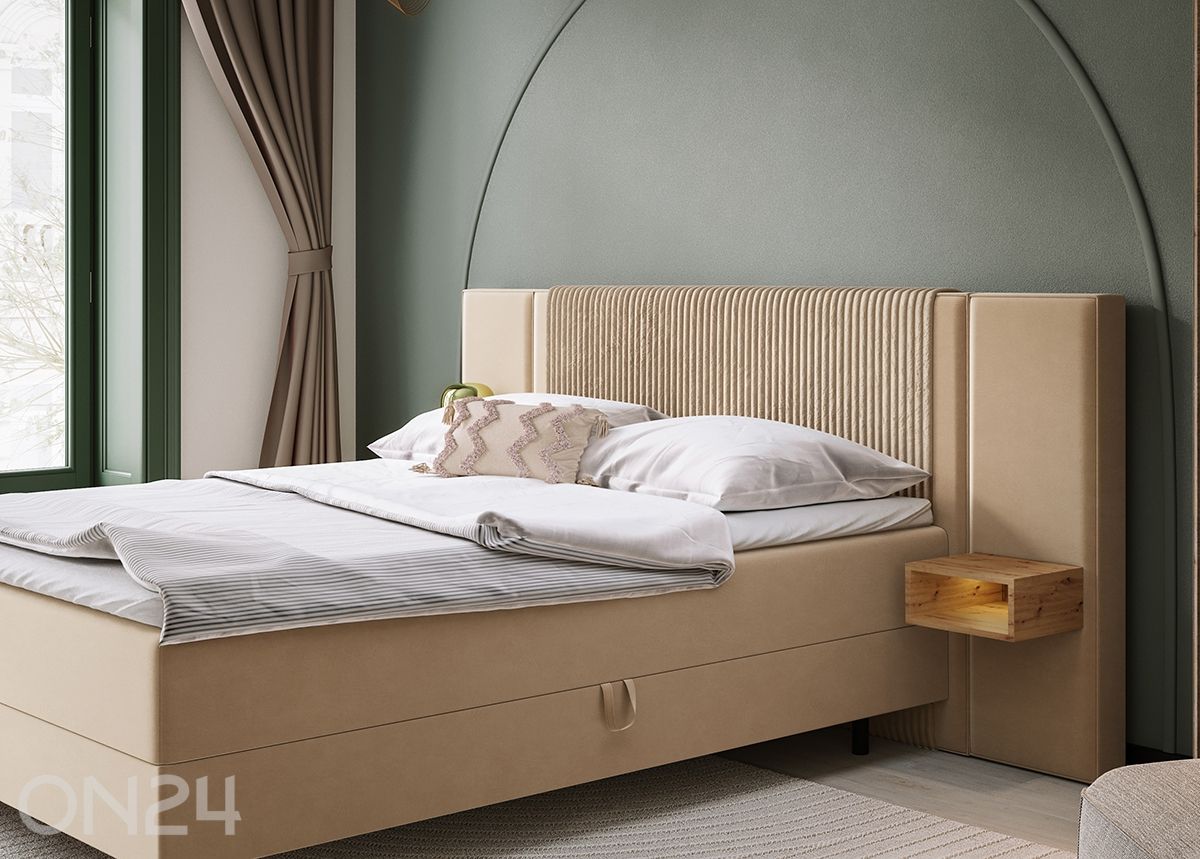 Континентальная кровать с ящиком, 2 прикроватные тумбочки + светодиодная подсветка 160x200 см увеличить