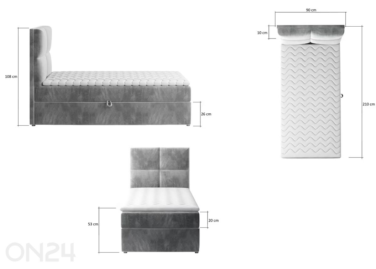 Континентальная кровать с ящиком 90x200 cm увеличить